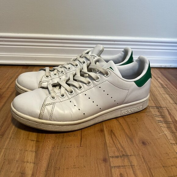 Adidas Stan Smith Shoes Cloud White and Green Vintage Style Sneaker - Picture 4 of 10